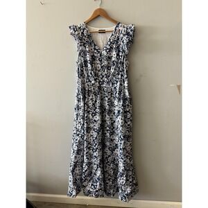 Lane Bryant Dress Womens 14 Blue Floral Maxi Sleeveless V Neck Ruffle Sundress